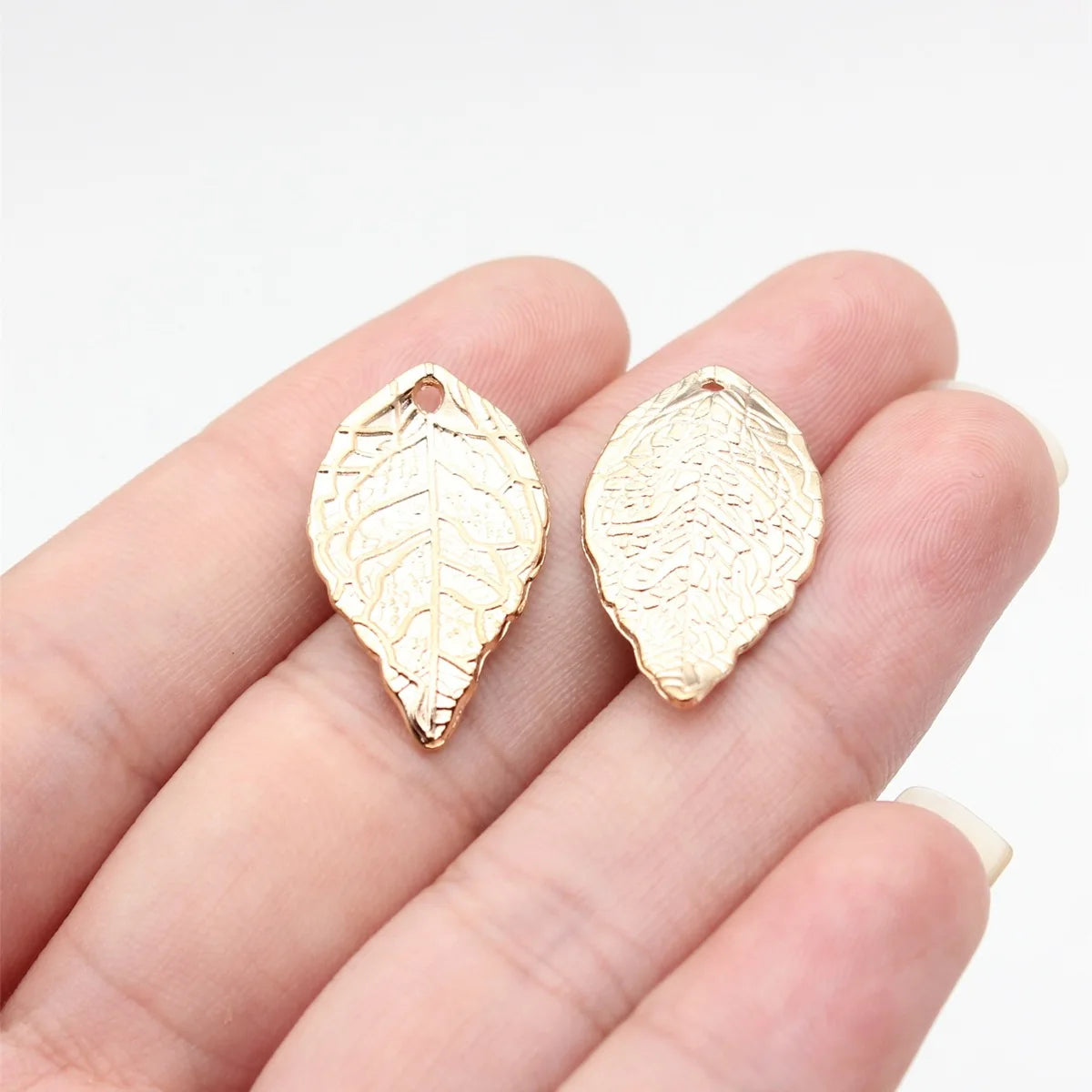 Embossed Veined Leaf Charm 26x15mm Gold Tone Zinc Alloy for Botanical Scrapbook Embellishment MegaBDM
