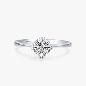 Ailmay Genuine 925 Sterling Silver Simple Clear Zircon Finger Ring for Women Wedding Statement Fine Silver Jewelry