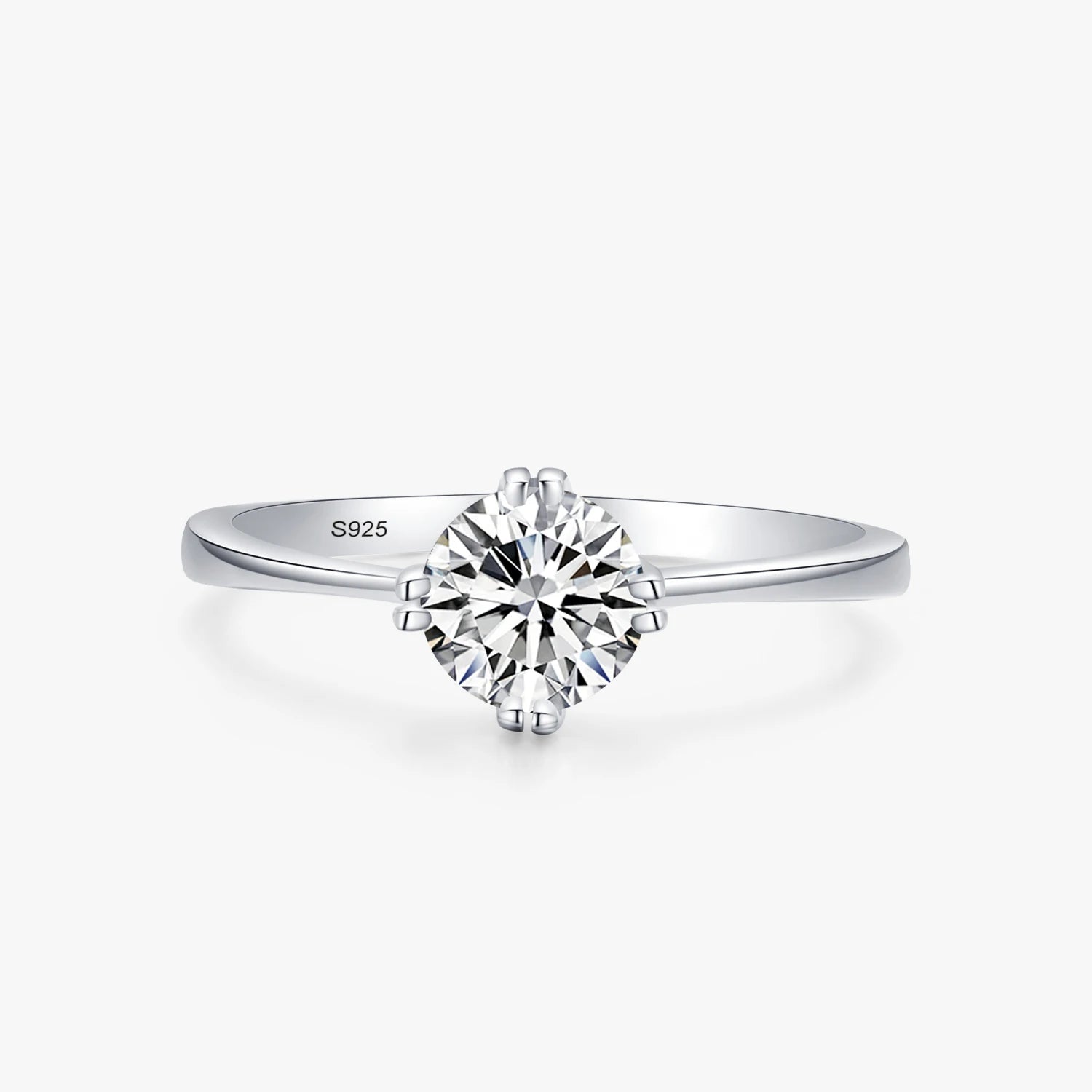 Ailmay Genuine 925 Sterling Silver Simple Clear Zircon Finger Ring for Women Wedding Statement Fine Silver Jewelry