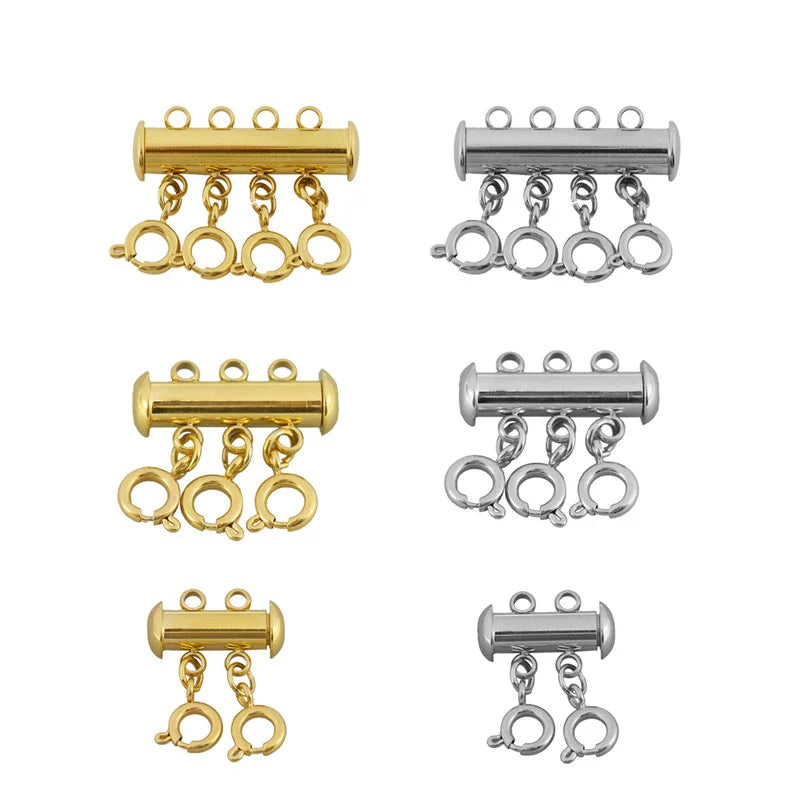 2/3/4 Row Multi Strand Necklace Spring Buckle Clasp Lobster Clasp Connector Tube Lock Jewelry Connectors