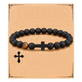 New Year's Gifts Men's Jewelry Card Bracelet Christian Religious Natural Matte Agate Bracelet With Cross for Son Father