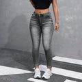 High Waist Women's Skinny Jeans Leggings Summer Hole Zippers Simple Fashion Slim Pencil Design Casual Woven Denim