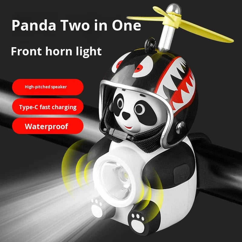 New Children's LED Bicycle Cartoon Panda Flashlight Electric Horn Battery-Powered Night Riding Mountain Cycling
