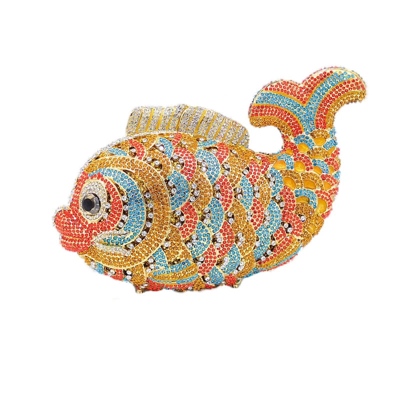Dropshipping Luxury Party Women Handbag Ladies Rhinestone Clutches Wedding Fish Shape Clutch Purse