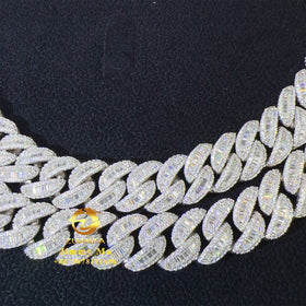 Luxury New Arrivals Unique Design 925 Solid Silver 14mm Iced Out Hip Hop VVS1 Baguette Moissanite Diamond Cuban Link Chain