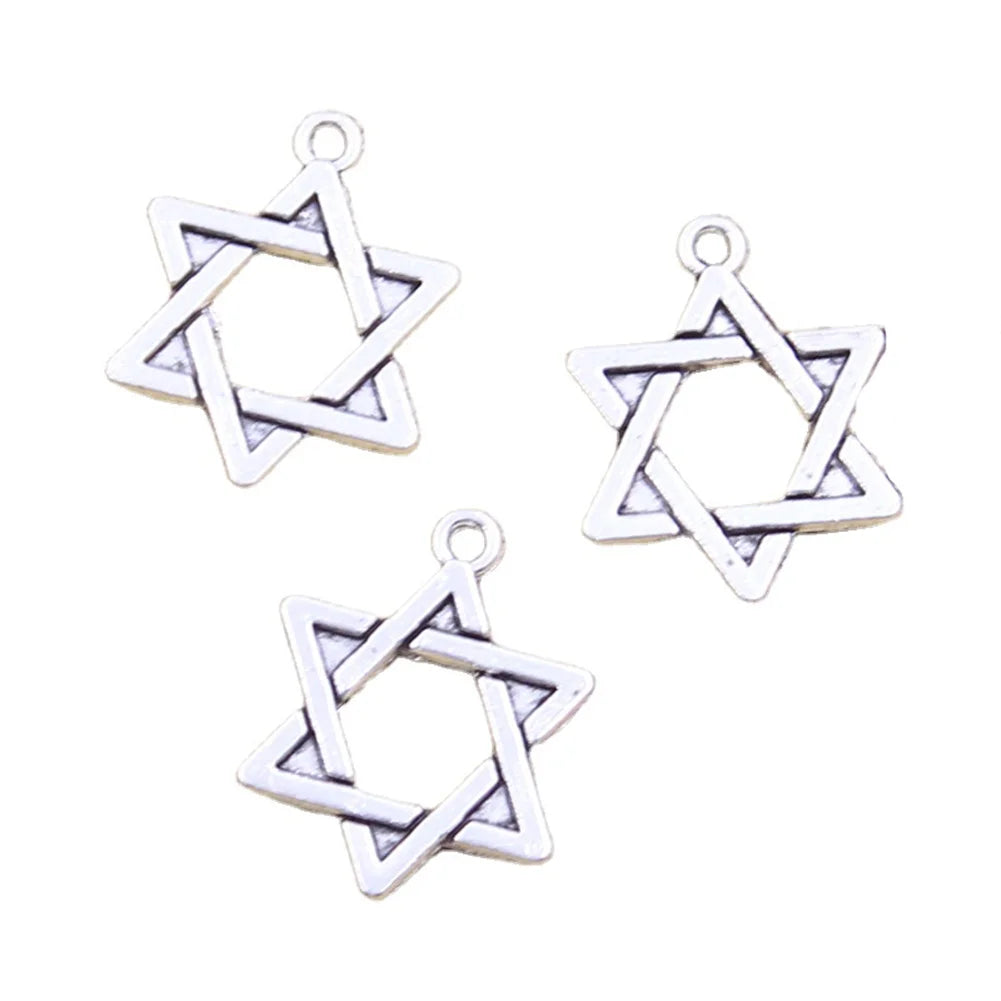 Antique Bronze Silver Tone DIY Tibetan Jewelry 23x18MM Hexagram Star David Shield Charms Gold Plated Handmade Findings