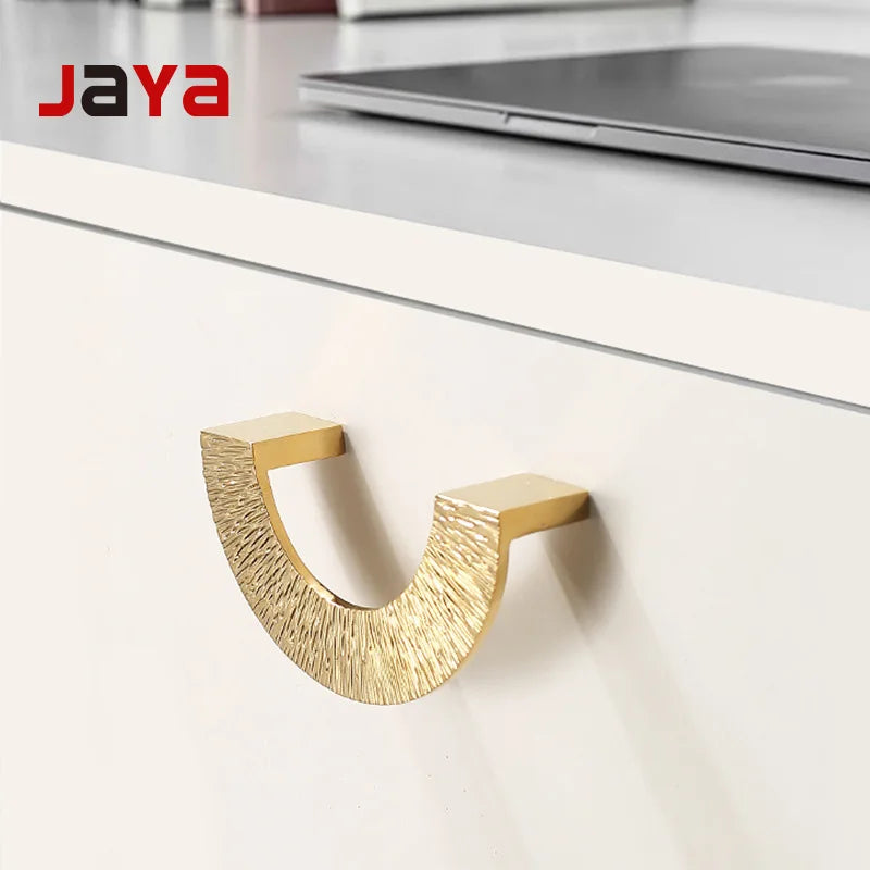 JAYA French Brass Handle Bright Gold Single Hole Drawer and Cabinet Wardrobe Door Handle  Luxury Furniture Handles