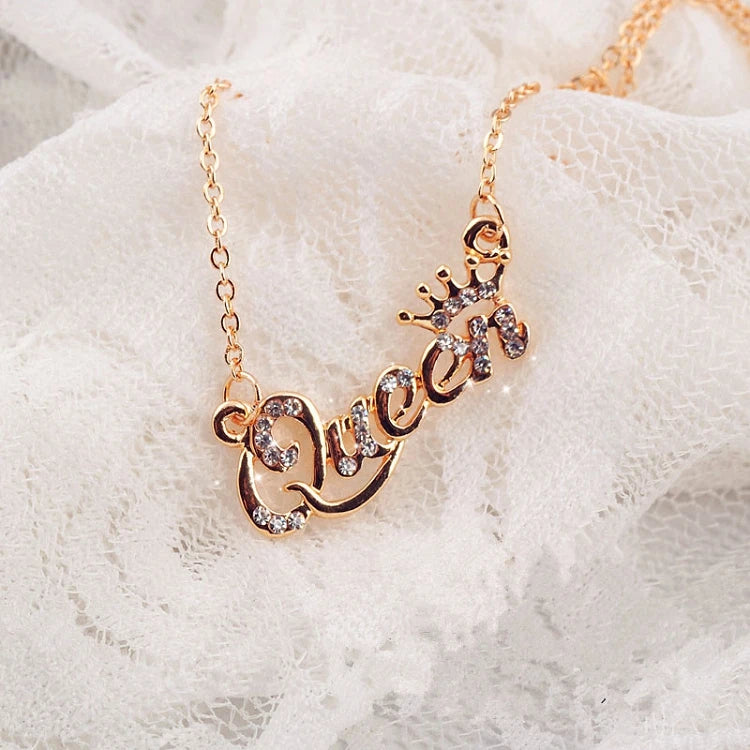 G162 Girl's Fashion Necklaces Letter Zircon Queen Crown Women Necklace