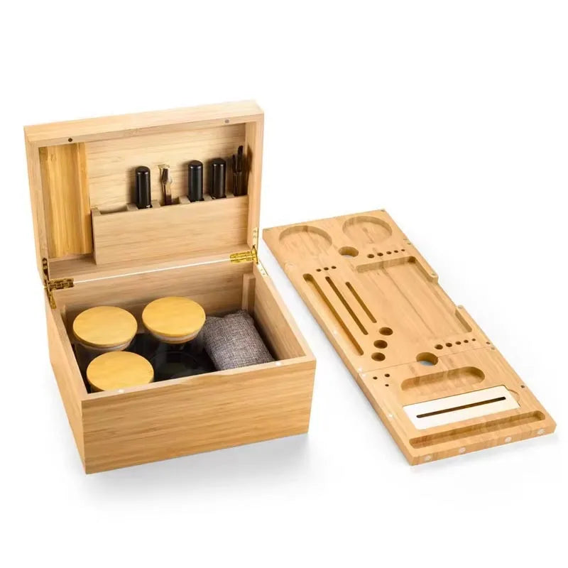 Large Bamboo Box with Combination Lock  Decorative Storage Box with Detachable Compartment Wooden Box with Alright