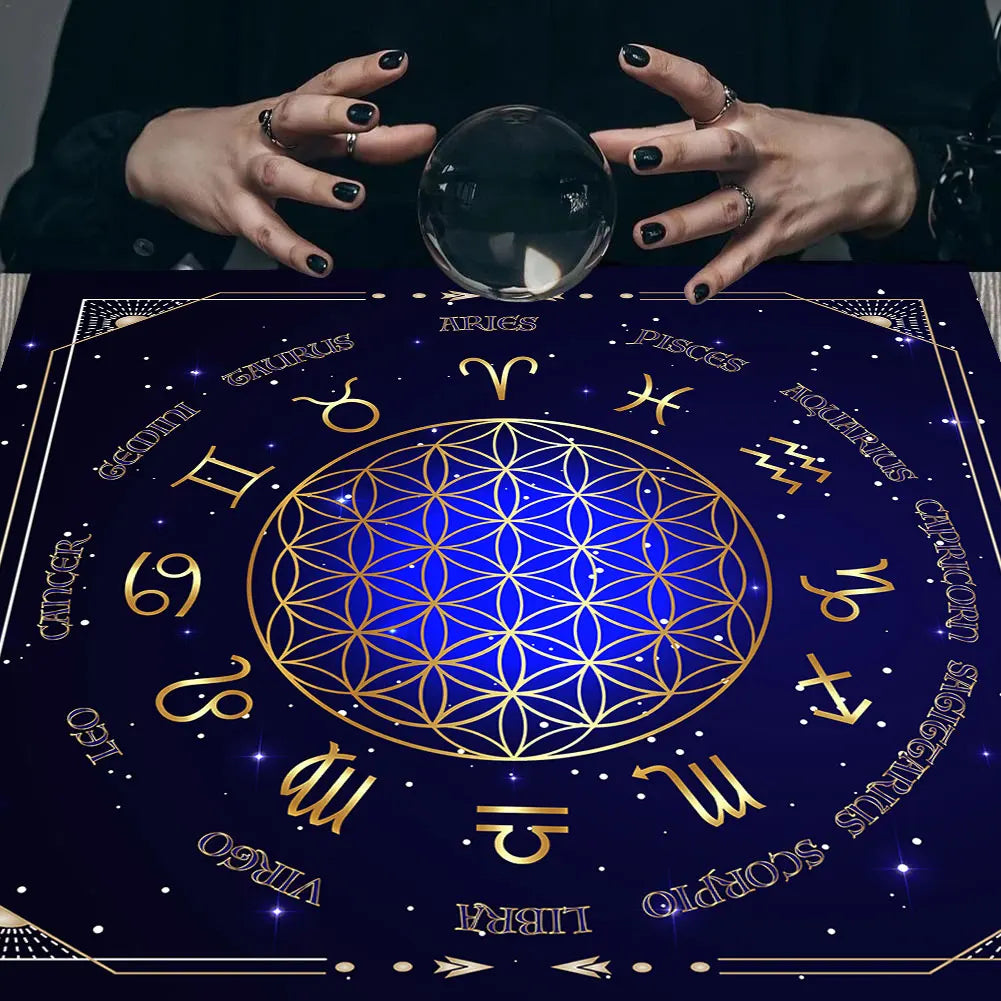 Tarots Tablecloth 12 Constellations Divination Altar Cloth Board Game Fortune Astrology Oracle Card Pad Drop Game Dorm Decor