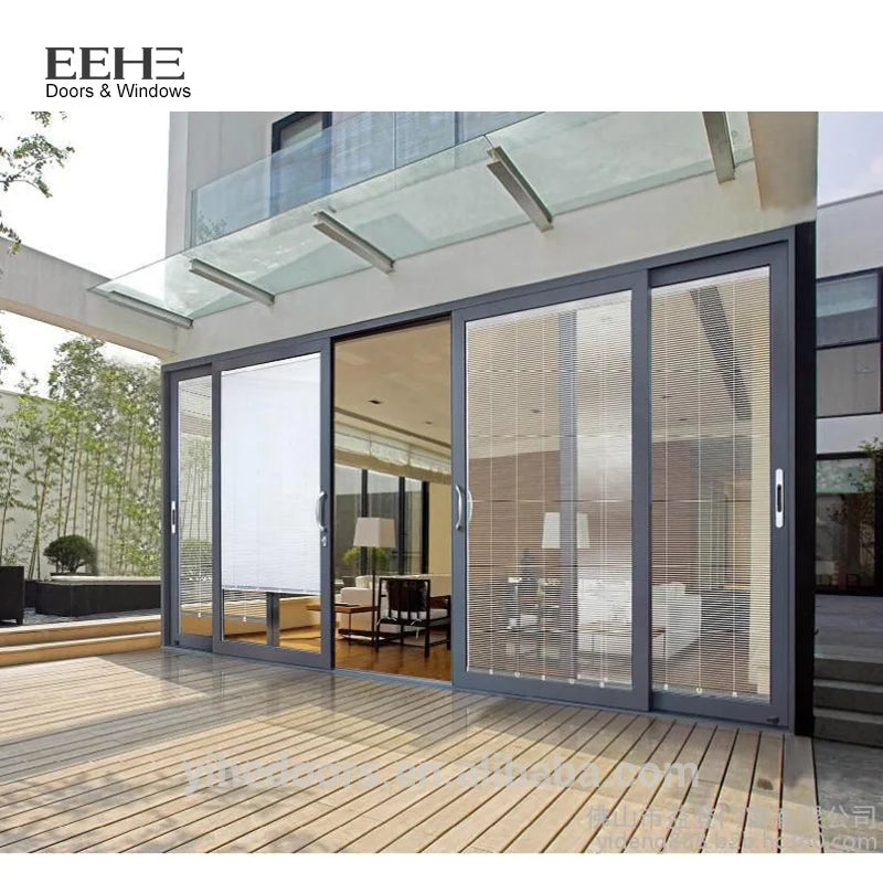 EEHE Triple-track Aluminium Sliding Doors Tempered Glass Sliding Doors Remote Control Sliding Doors