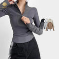 Luluxixiyaya Stand Neck Half Zip up Sexy Contrast Nylon Jersey Body Rib Long Sleeve Body Fit Y2K Tops Tee Shirt