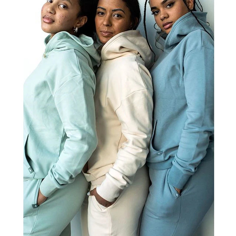 L230135 Factory Wholesale Women Jogging Set Cotton Hoodie Comfy Soft Sweatpants Training Gym Sweatsuits Tracksuits for Women