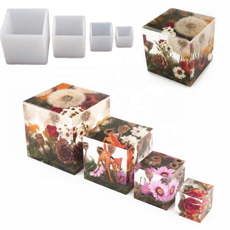 DIY Creative Pop Concrete Clear Ice Cream Square Cube Candle Soap Resin Silicone Mold Geometry Handmade Tabletop Ornament