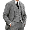 Autumn Winter British  Men's Suits Regular Fit 3 Piece Tuxedos Herringbone Notch Lapel Blazer Vest Pants Wedding Grooms Tuxedos
