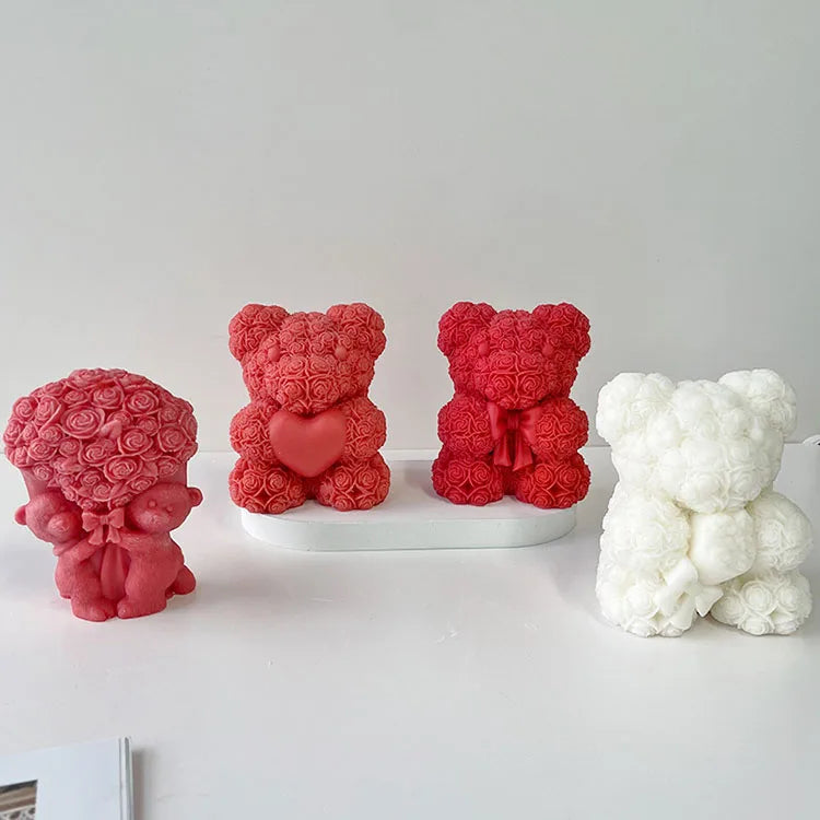 YS DIY Valentine's Day Rose Bear Scented Candle Silicone Mold Mousse Cake Handmade Plaster Ornaments Gift Wedding Party Decor