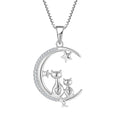 Fashion S925 Silver Animal Jewelry Rhodium Plating Star Double Cat Pendant Necklace With Cz