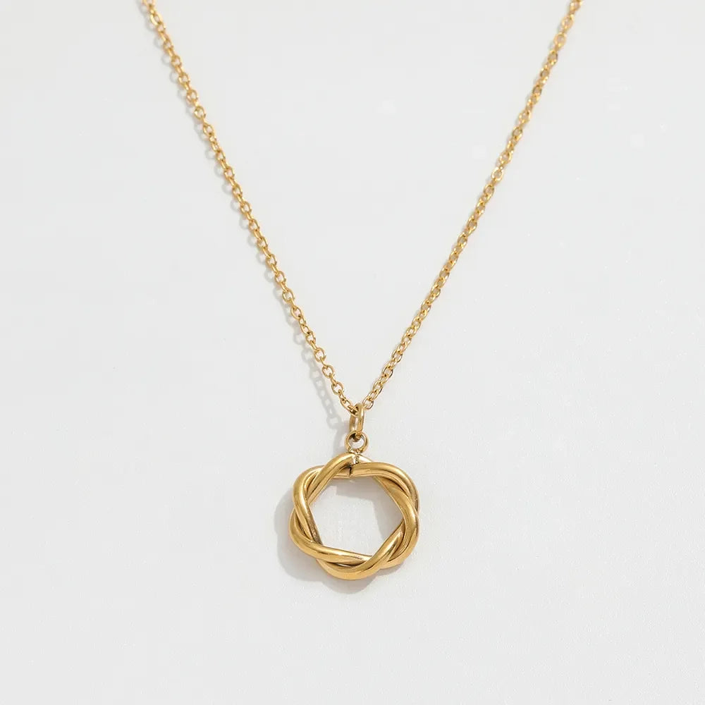 Fenny Wholesale 18K PVD Plated No Fade Dainty Fashion Minimalist Weave Rope Circle Pendant Stainless Steel Necklace for Women