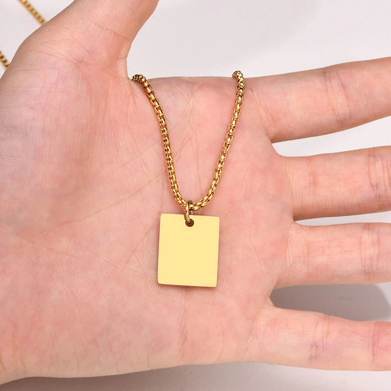 Fashion Blank Square Rectangle Pendant Necklace for Laser Engraving Stainless Steel Custom Engraving Blank Necklace Wholesale MegaBDM