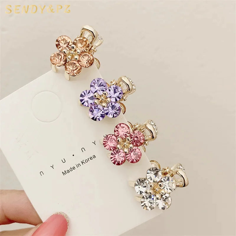 New Crystal Flower Mini Rhinestone Hair Claw Fashion Cute Small Clips Hair Accessories Wholesale