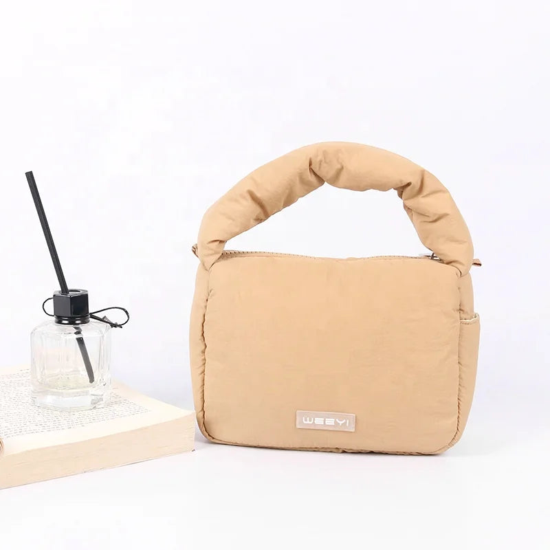 CHANGRONG ODM Custom Lightweight Nylon Quilted Puffer Tote Bag Women Mini Poofy Zipper Closure Soft 21x16x8cm Polyester Lining
