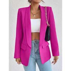 Women's Candy-Colored Minimalist Blazer With Pockets Knitted Solid Pattern Coat Suit