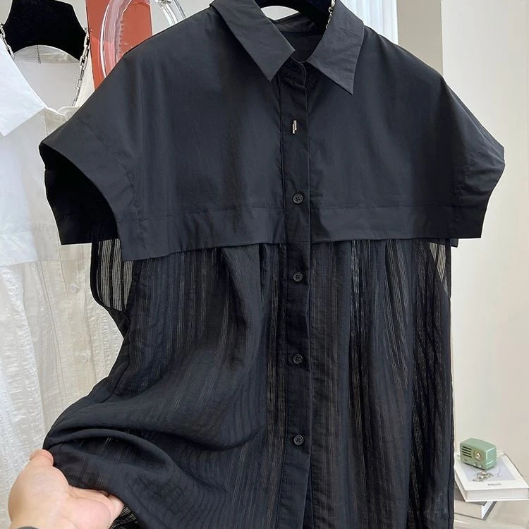 Wholesale 2026 Summer High-end Design Sense Niche Short Sleeved Patchwork Thin French Women's Shirts