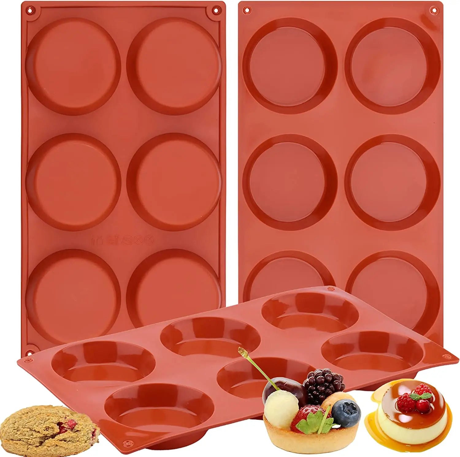 6-Cavity Silicone Muffin Top Pan for Baking Non-Stick 3\" round Mold for Corn Bread Eggs Whoopie Pies-Cake Tools