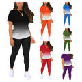 Women's Summer Casual Gradient Sports Short Sleeve Top and Ankle-Length Legging Set Wholesale Knitting Fabric