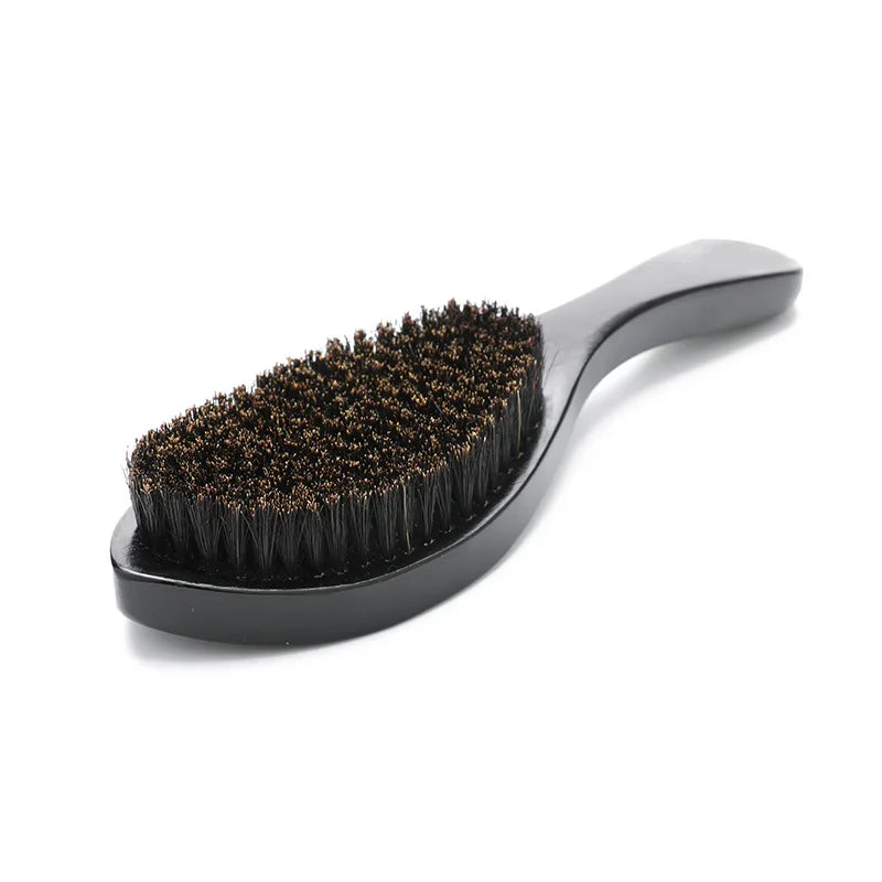 Factory Supply Black Long Handle Curve Wave Brush Black Bristles Hairbrush 360 Curved  Wave Brush