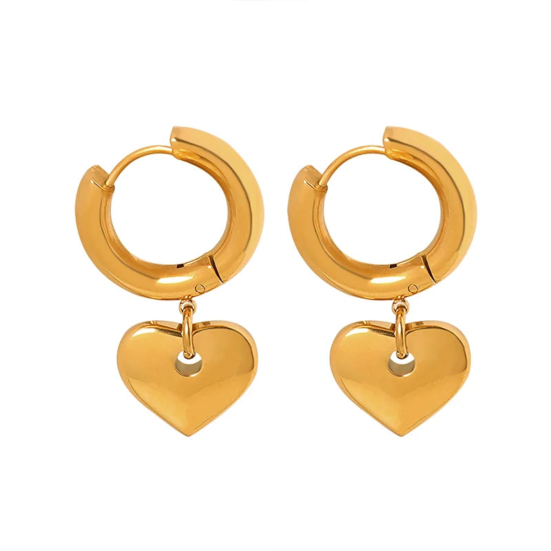 Fashion Heart Pendant Earrings Stainless Steel Plated with 18K Gold Small Design Earrings for Women