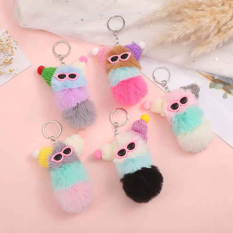 New Cute Caterpillar Keychain Fashion Candy Color Cartoon Plush Bag Pendant Car Key Chain Accessories Easter Keychain