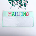 Keymey Custom Embroidery Chenille Letter Patch Stitched Birdie Zippered Mahjong Tile Bag Clear Mahjong Bag Mahjong Storage Bag