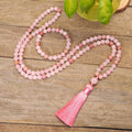 Hot Selling 108 Beads Mala Prayer Tassel Necklace Healing Calming Necklace Rose Quartz Stone Beads Meditation Necklace Gift