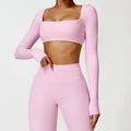 G TOP Scoop Neck Compression Padded Cropped Long Sleeve Bushed Nylon Out Door Sports Women Crop Top