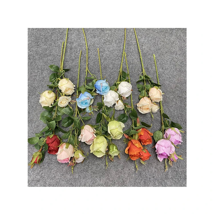 Wholesale Modern Novel Design Long 3- Head  Gum  Zixia Fairy Rose Artificial Fower Dekoration