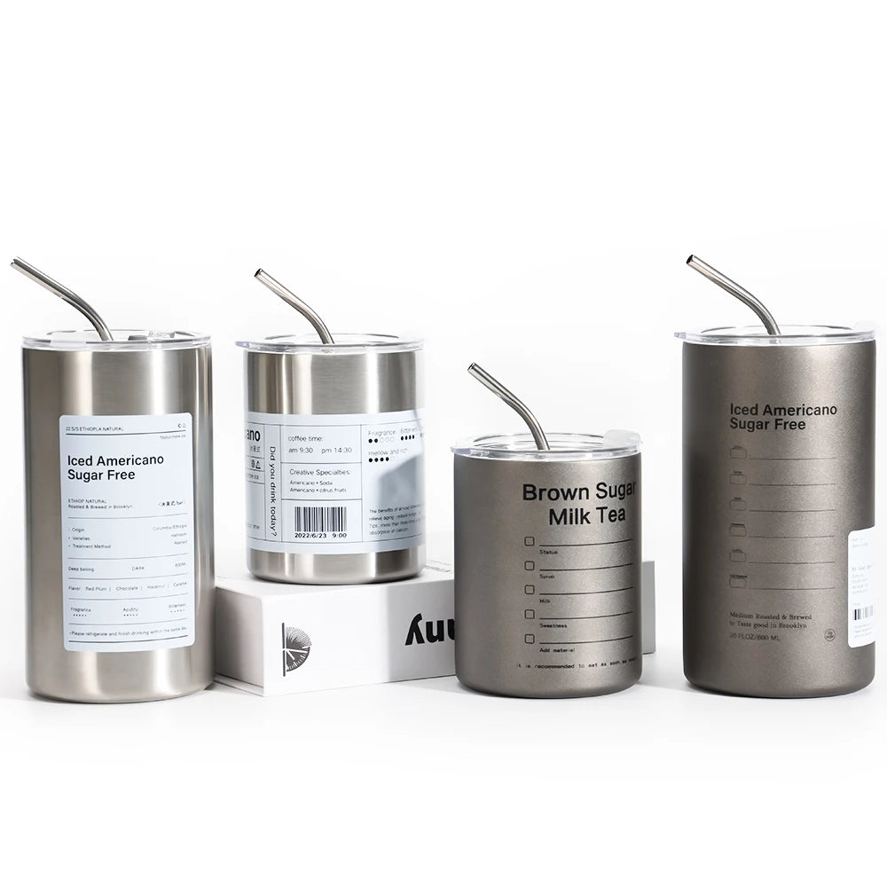Iced Americano Suger Free 400ml 600ml Stainless Steel Casual Travel Coffee Tumbler Mugs With Straw Stylish