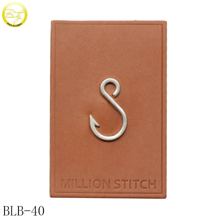 Custom Brown Leather Patch for Bags Making Brand Letter Metal logo Pu Label Badge for Jacket
