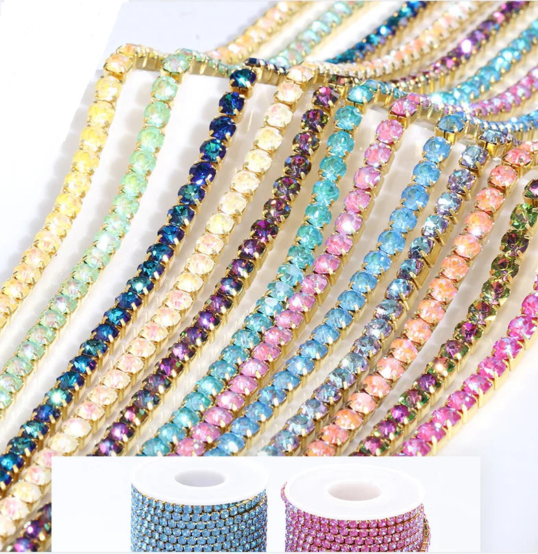 2025 Crystal Hot Sales SS4-SS16 Shiny Rhinestone Claw Chain Rhinestone Cup Chain Accessories Crystal Trimming Chain Rhinestone