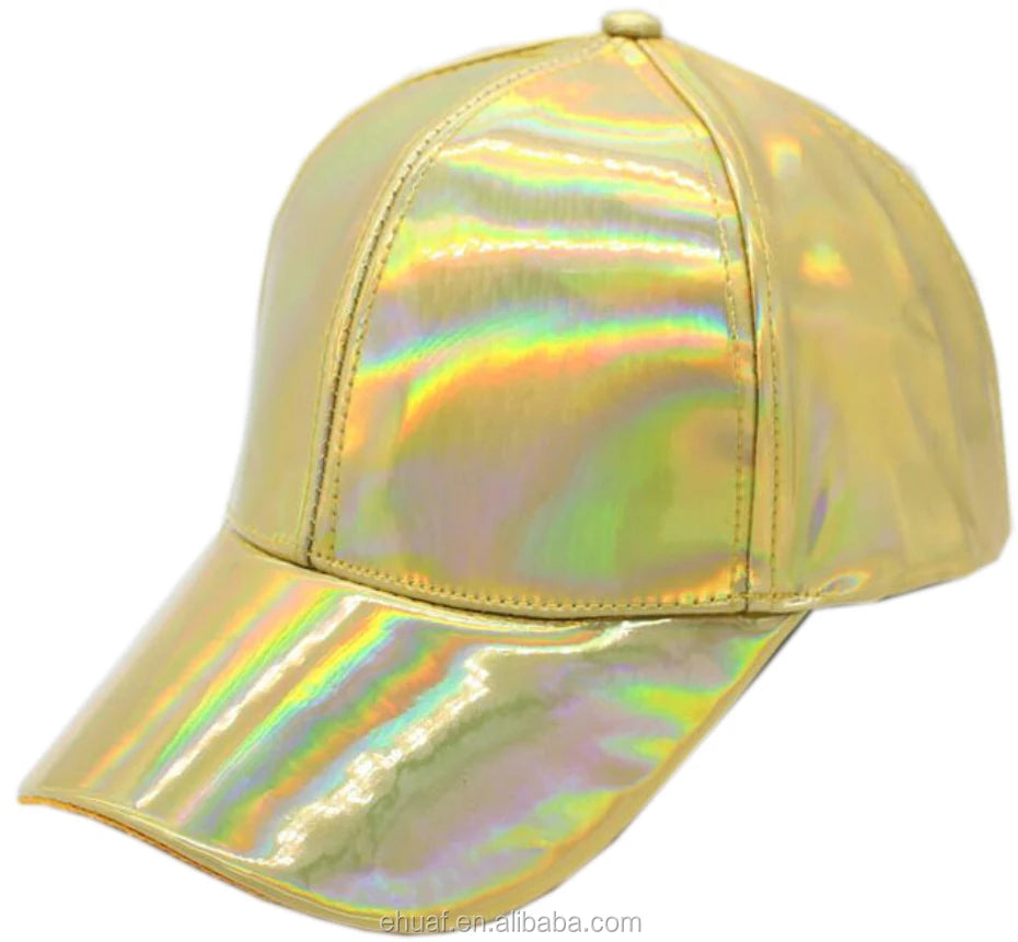Hip Hop Street Hat Fashion Popular Adult Waterproof Acting Dancing Shining Laser Gold Silver PU Baseball Cap
