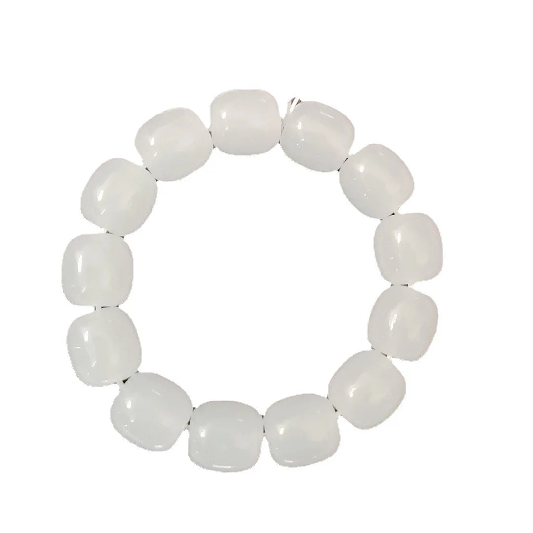 Glass Crystal White Jade Stone Power Bracelet 12x12.5mm Tube Glaze Beads Jewelry Beaded Wholesale