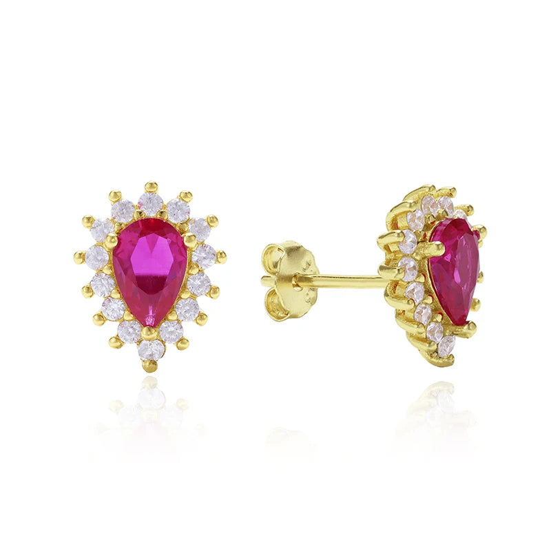 14K-Gold French Pigeon Red Stud Earrings 925 Sterling Silver Plated Gold Plated Zircon Trendy Geometric Pattern Parties Gifts
