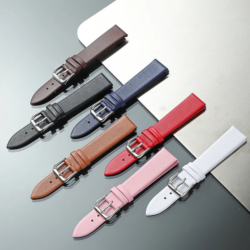 6mm-24mm Black Brown Blue Red White pink Soft Genuine Leather Watch Band Straps Watchbands