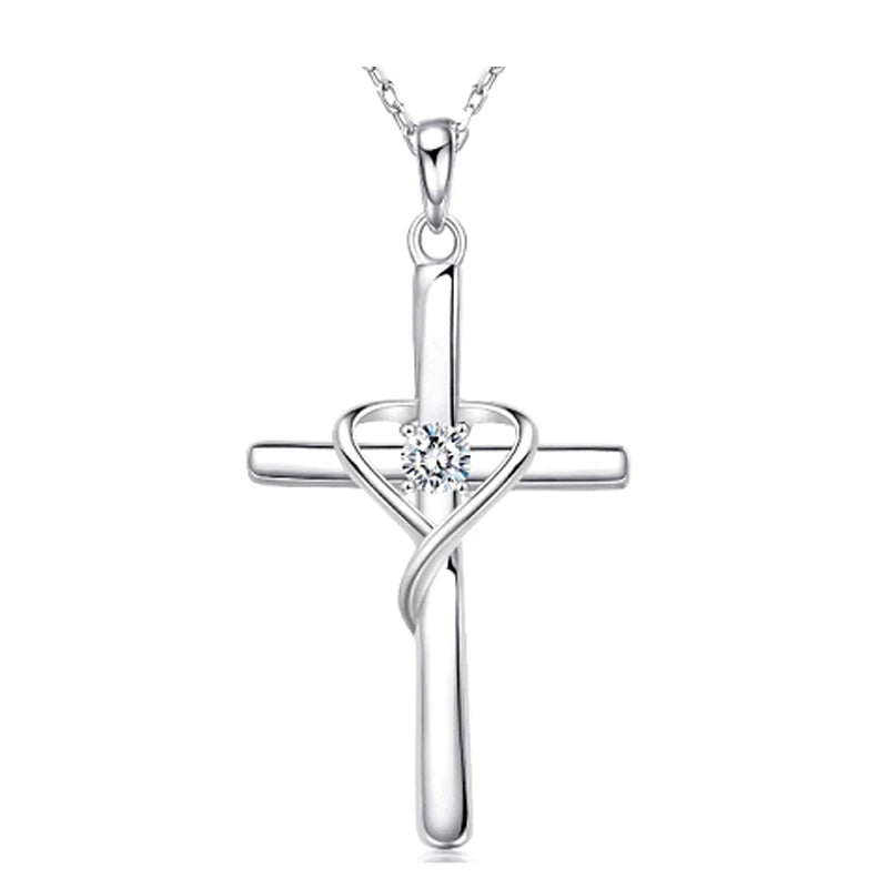 Fine Jewelry Wholesale 925 Sterling Silver Cross Key Heart Shape Pendant Necklace