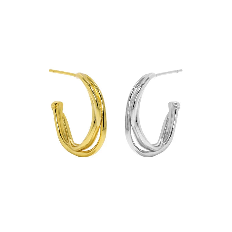 Wuqie 925 Sterling Silver Double Layer C Shape Stud Earring Fashion Jewelry Earring for Women