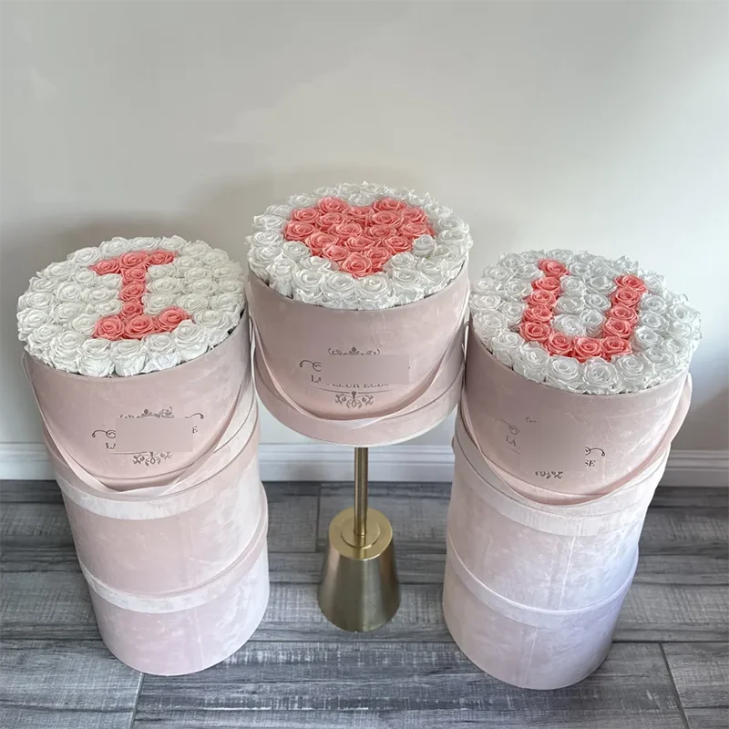 2026 Saint Valentin Suede Round Eternal Rose Box Luxury Preserved Box of Roses Eternity Forever Rose Preserved Flower Gift Box