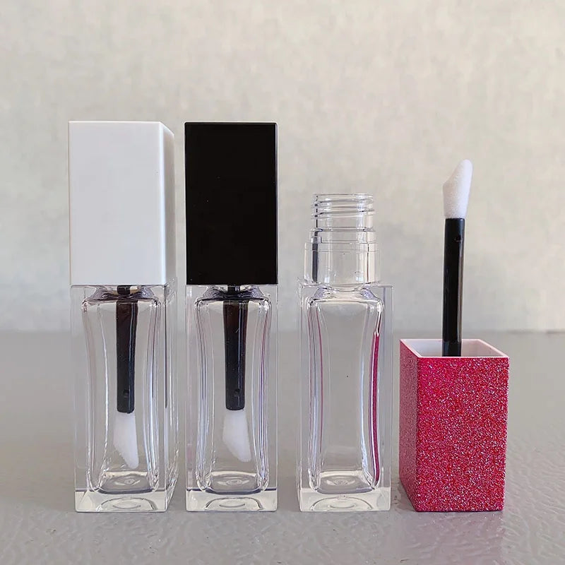 LZ Pack Stock Newest 9ml Square Empty Liquid Lipstick Tube Private Label Bling White Black Customized Lip Gloss Tubes