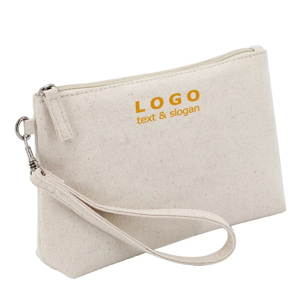 Natural Recycled Travel Cosmetic Pouch Linen Canvas Makeup Bag With Zipper Promotion Cotton Calico Beauty Cosmetics Make up Bag