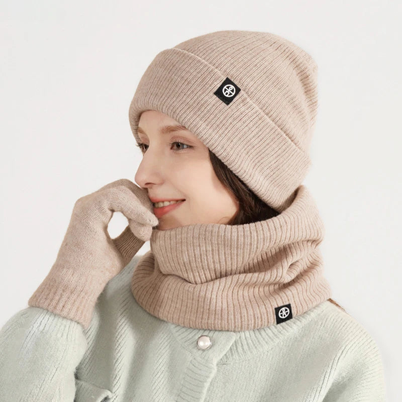 Sewingman B0621C 3 PCS Set Wholesale Ribbed Neck Gaiter Warm Gloves Custom Logo Beanie Hats
