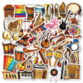 50 Pcs Creative Musical Instruments PVC Self Adhesive Stickers for Laptop Phone Case Suitcase Skateboard Table and Books
